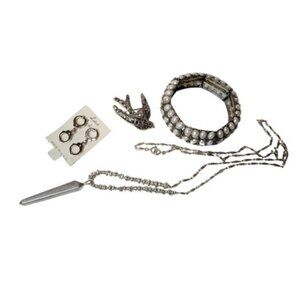 Costume Jewellery Lot Silvertone Necklace, Bracelet, Brooch, Earrings